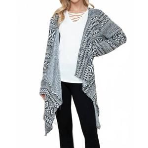 NEW HAUTE APPAREL aztec print open cardigan in black & white